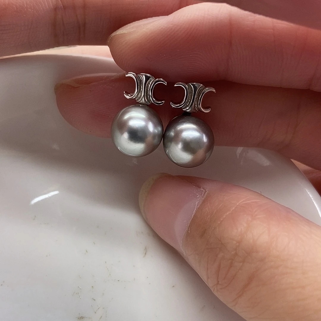 耳饰银S925镶嵌海水珍珠