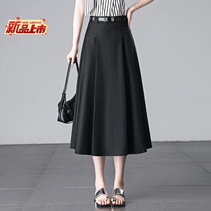 正品垂感半身裙女过膝2025春夏高腰气质显瘦中长款a字裙西装裙子