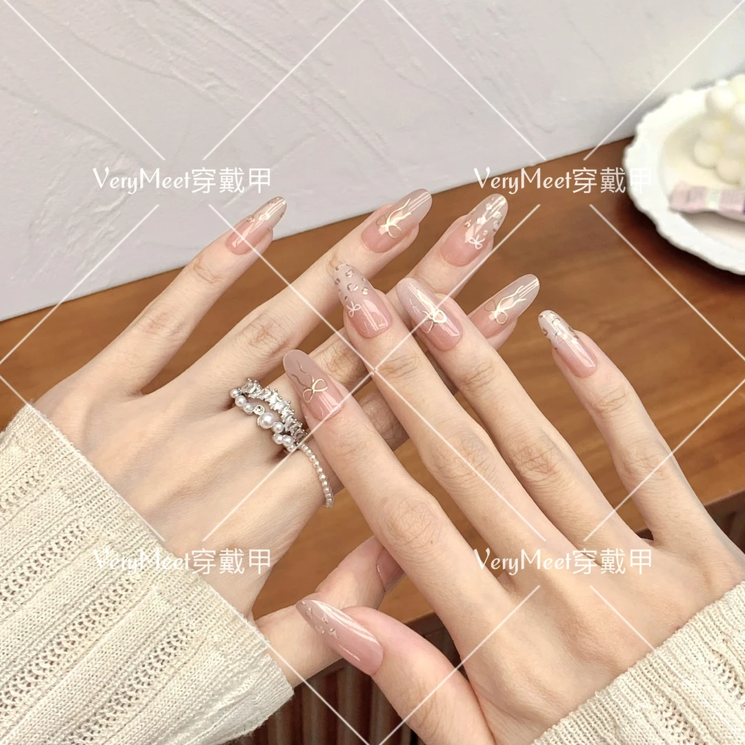 VERY MEET春日纯欲粉豹纹甜美减龄蝴蝶结渐变法式显白美甲贴49