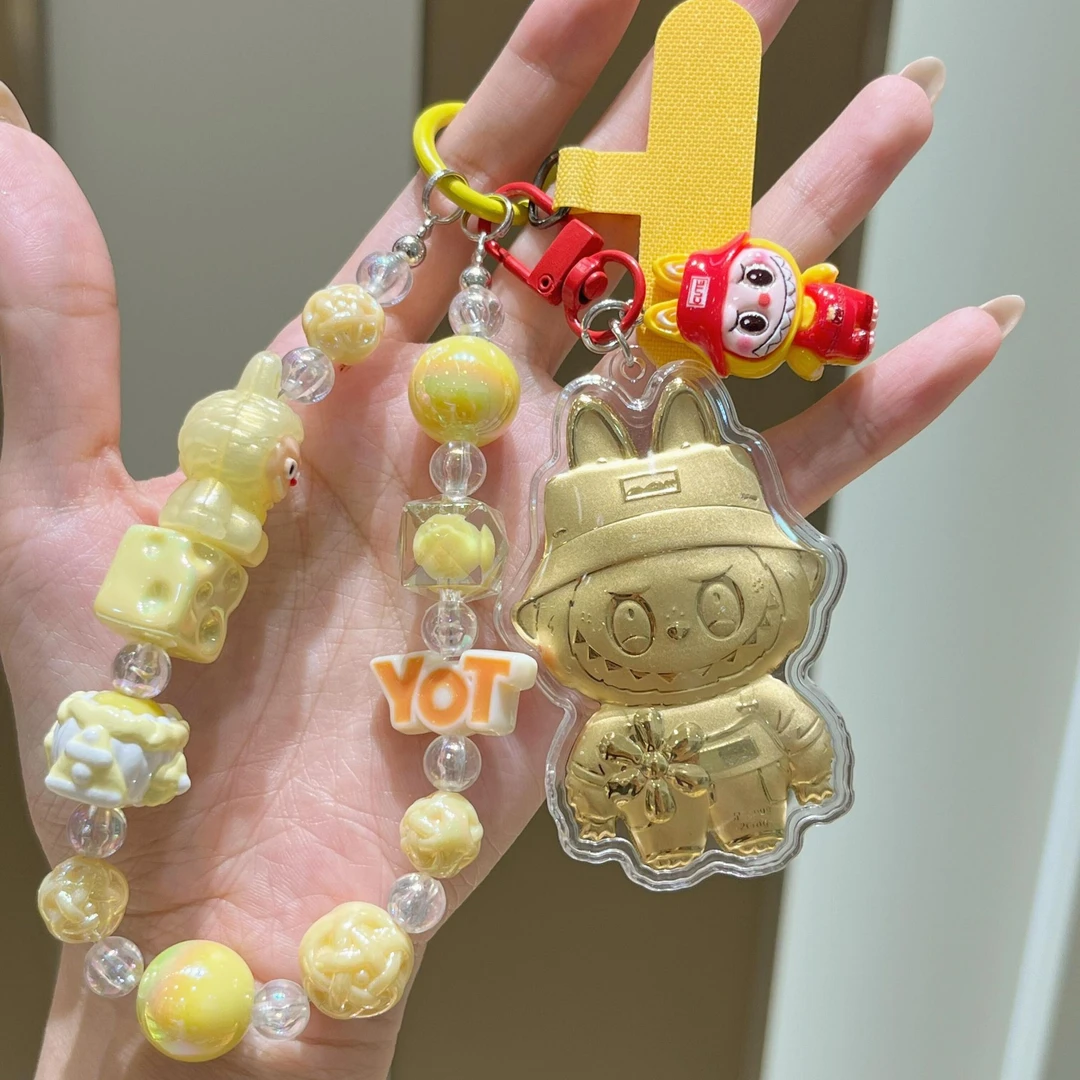 含金工艺品【中国金店】拉布布含金手机串珠钥匙扣情人节送女友礼物