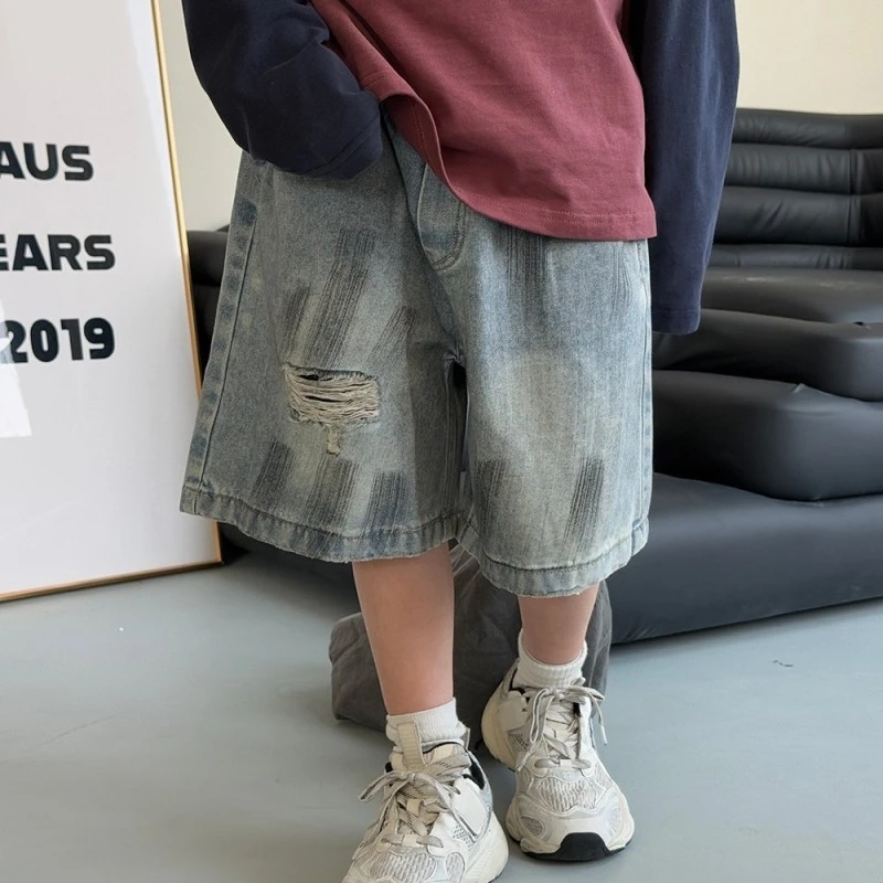 男童牛仔短裤夏季2025新款儿童夏装宽松裤子男孩痞帅破洞五分裤潮