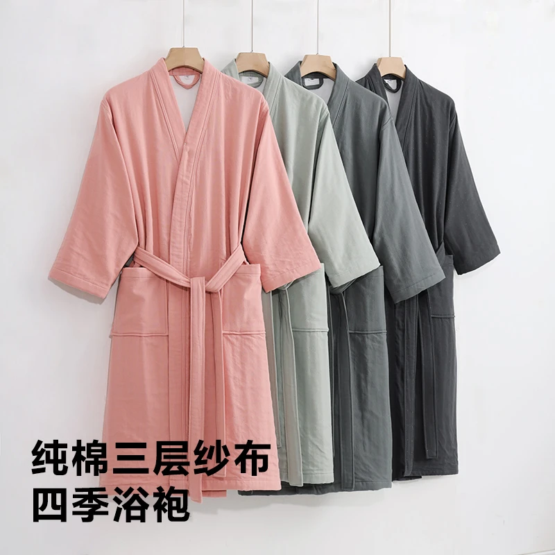 浴袍女纯棉纱布浴衣男夏季洗澡游泳全棉可穿浴巾吸水睡袍四季通用