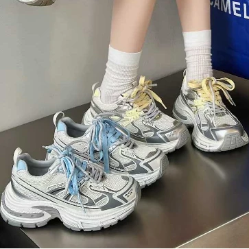 452544172夏季新款2025透气老爹鞋百搭时尚单网厚底增高运动女鞋
