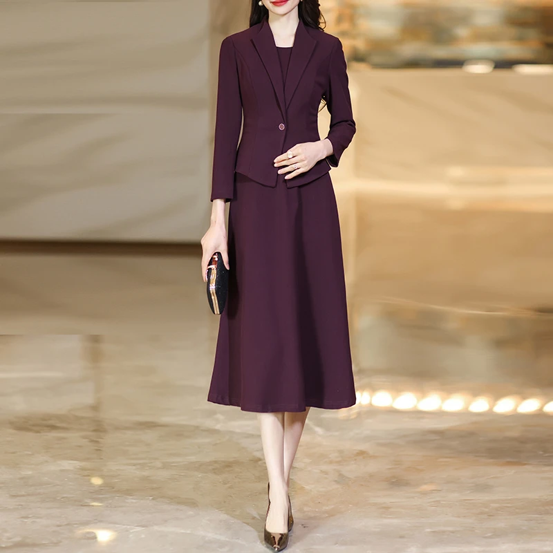 修身显瘦连衣裙女2025春季新款气质外套时尚假两件连衣裙1891