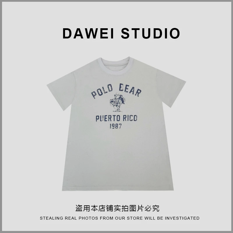 夏季新款显白圆领短袖透气印花T恤时尚夏款宽松设计师高奢复古