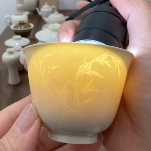 微瑕竹叶纹铃铛杯集釉