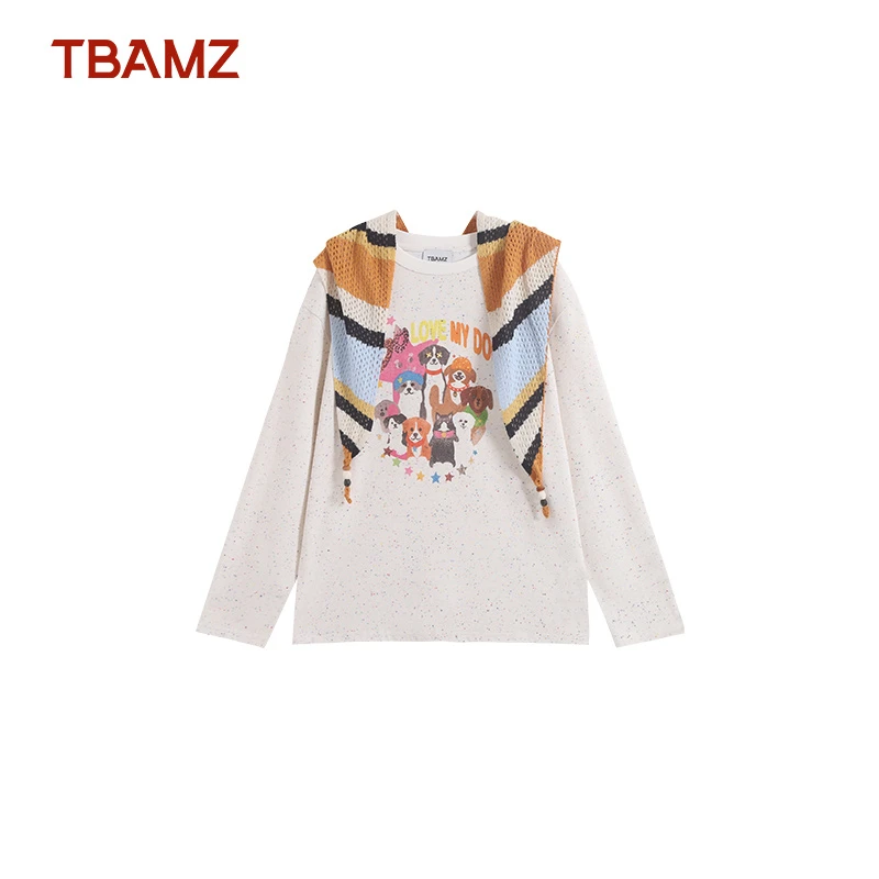 TBAMZ 美式街头小狗家族印花毛织领巾长袖T恤 75T611