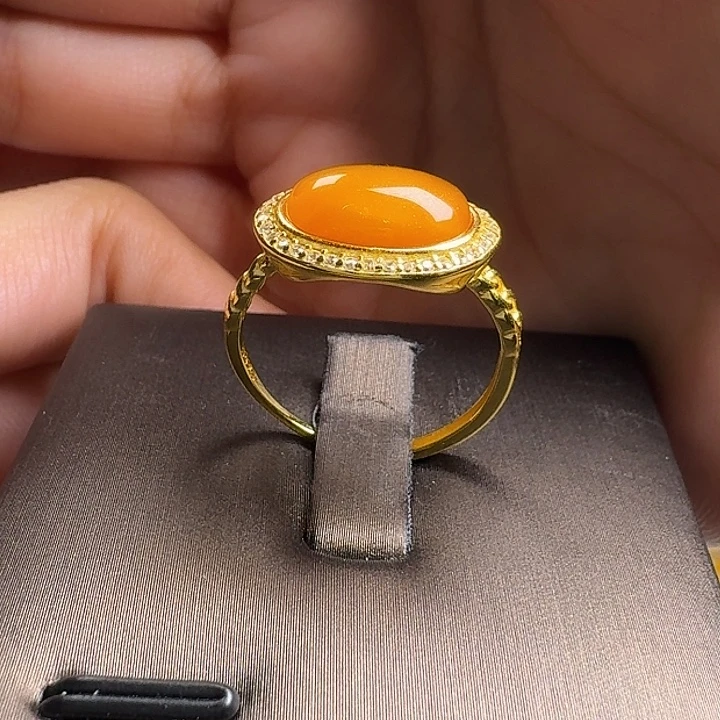 蜜蜡银S925镶嵌戒指戒指