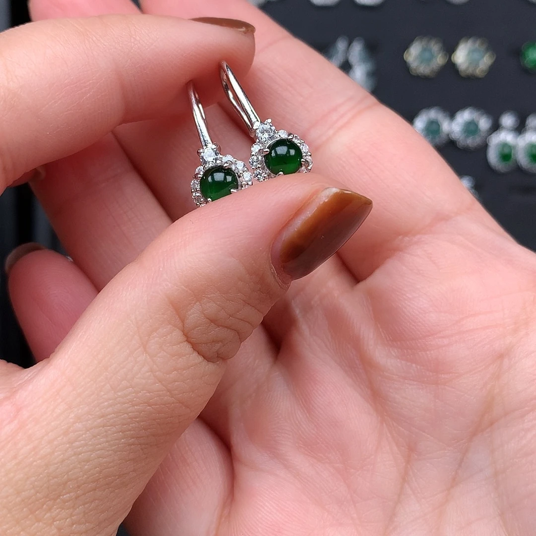 ****?翡翠银S925镶嵌耳饰