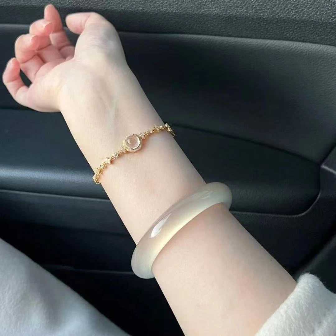 非金属玻璃手镯 白月光香槟金猫眼手镯