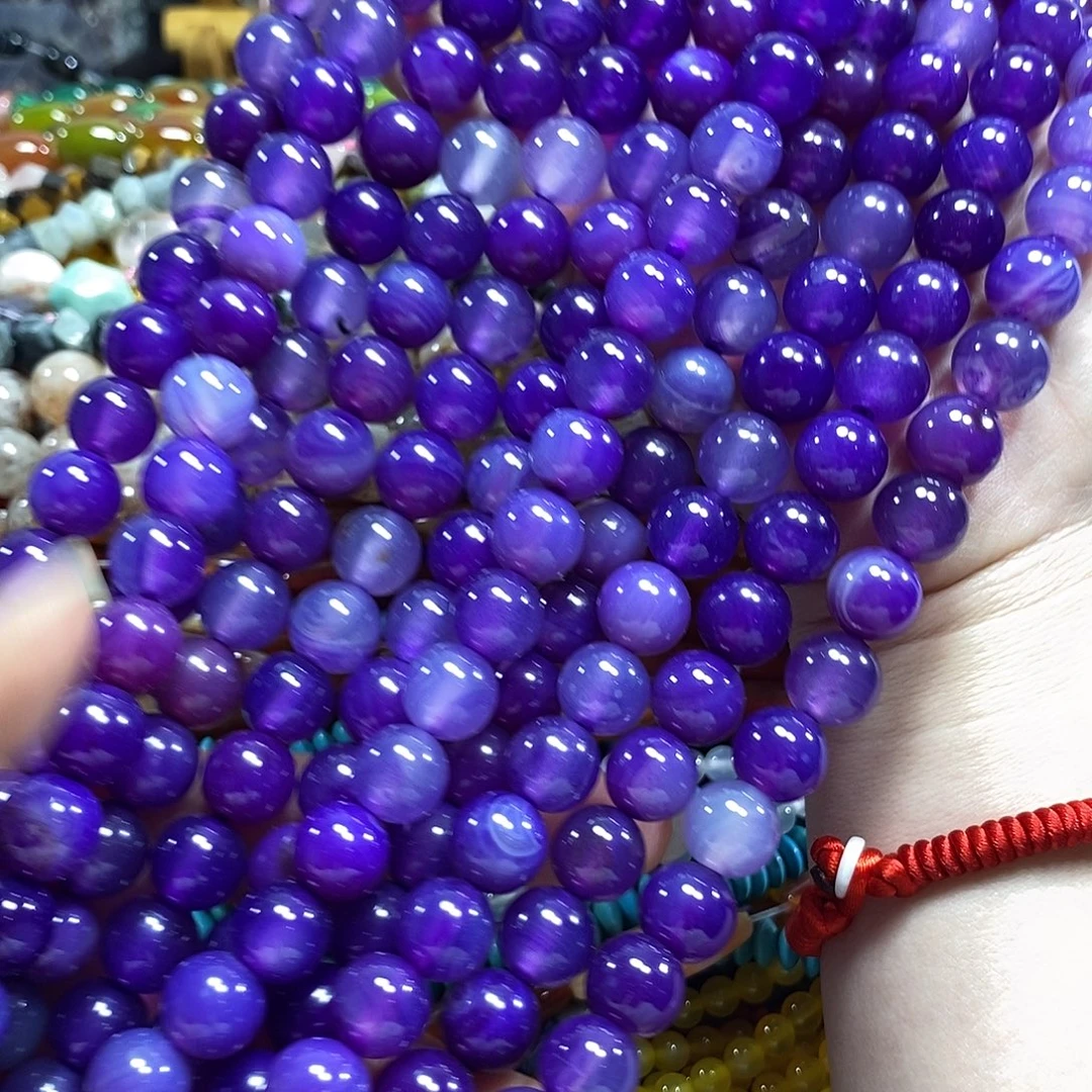 玛瑙/玉髓未镶嵌珠宝半成品紫玛瑙一条卡12mm