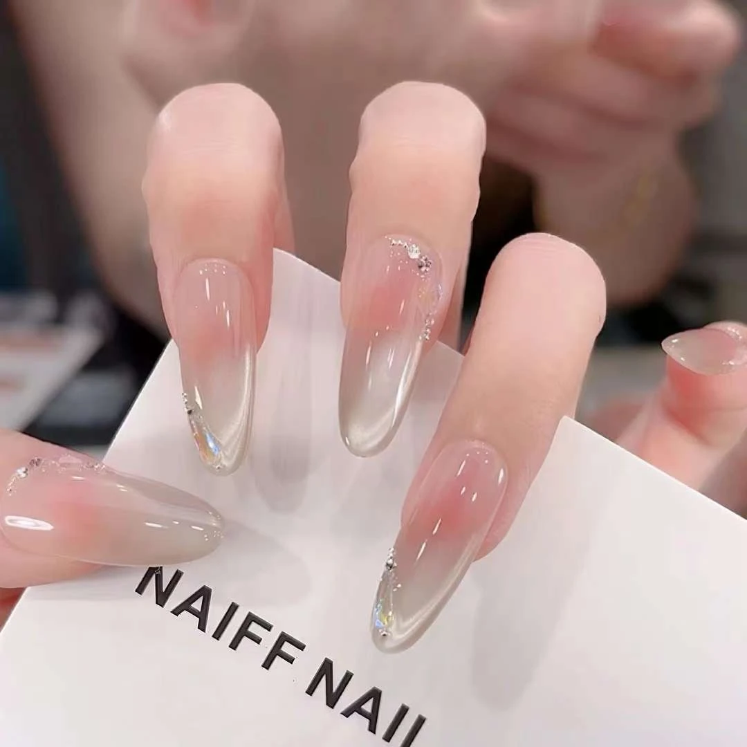 【银月柔纱】细沙猫眼显白温柔纯欲风纯手工穿戴甲美甲片可反复穿戴