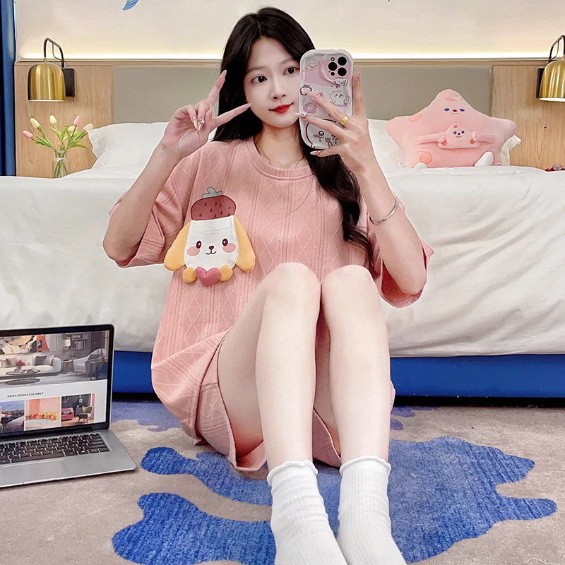 夏季成人短裤短袖睡衣家居服套装学生卡通套装大码宽松学生家居服