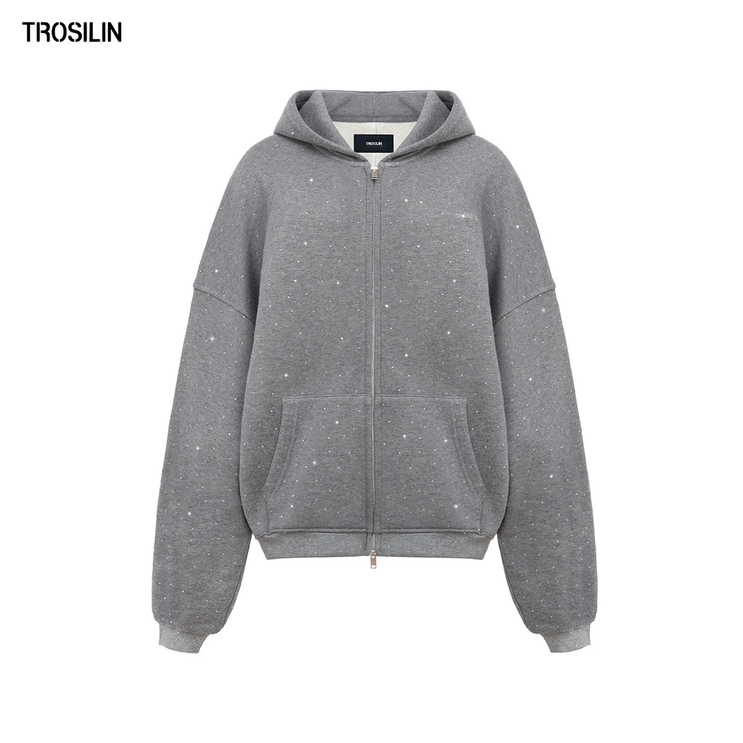 TROSILIN-2025秋冬新品 满天星水钻连帽衫H2508SS021GY