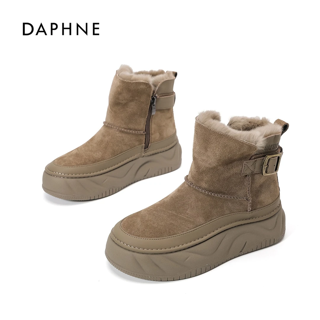达芙妮皮毛一体厚底雪地靴女25冬季新款加绒加厚保暖东北大棉鞋女