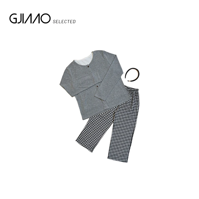 25138 带发箍格裤吊带开衫四件套家居服套装