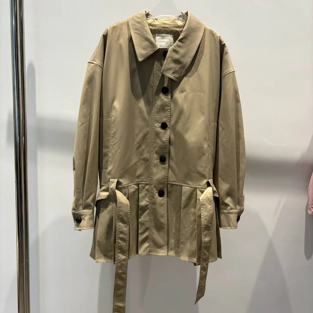2025新款早秋气质穿搭收腰百褶短裙连衣裙复古立领风衣外套女