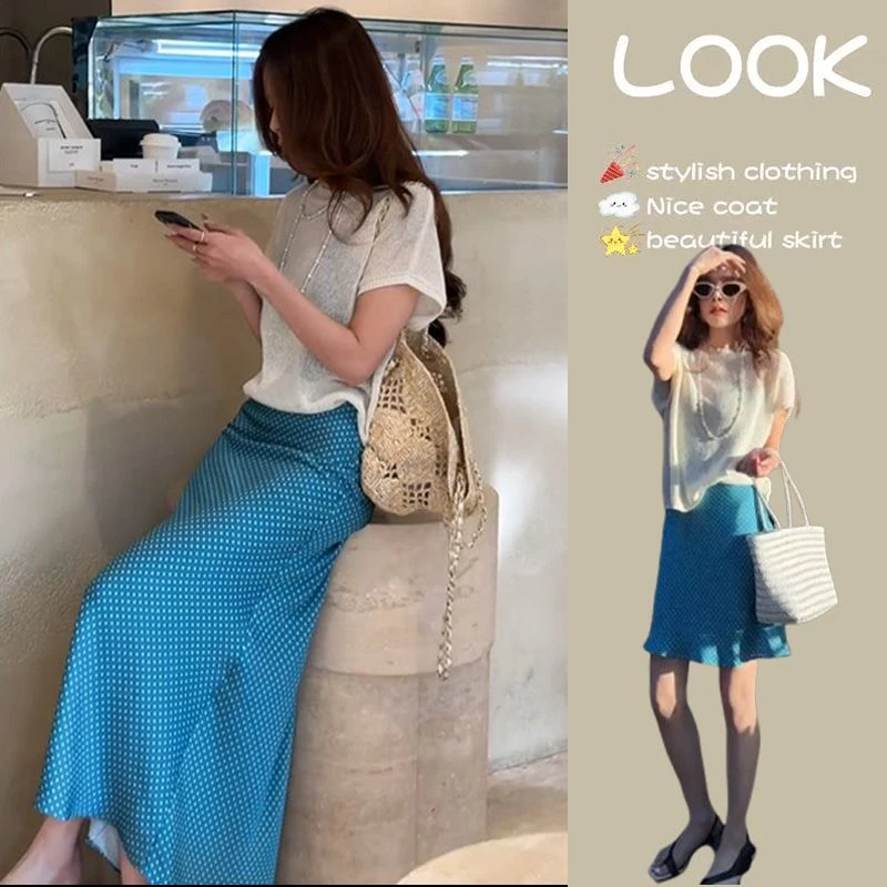 夏装搭配一整套2025新款御姐气质宽松防晒针织上衣波点半身裙女装
