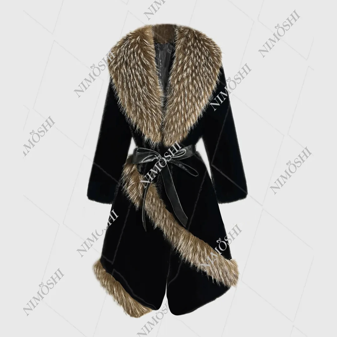 NIMðSHI【莎莎】欧货秋冬新款毛毛大衣显瘦收腰设计保暖外套L5093