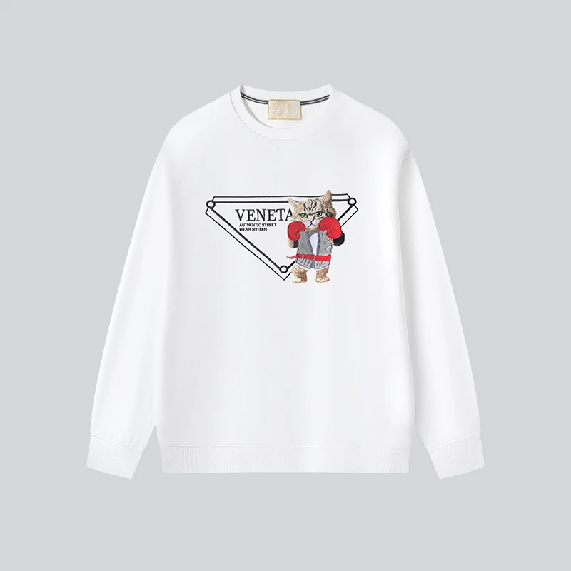 VENETA 拳击猫刺绣宽松舒适长袖圆领卫衣秋冬款时尚上衣