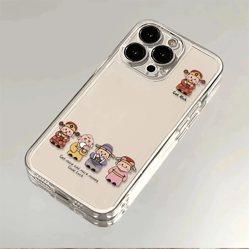 可爱小财神适用iphone16/15promax手机壳苹果13/12透明14卡通11XR