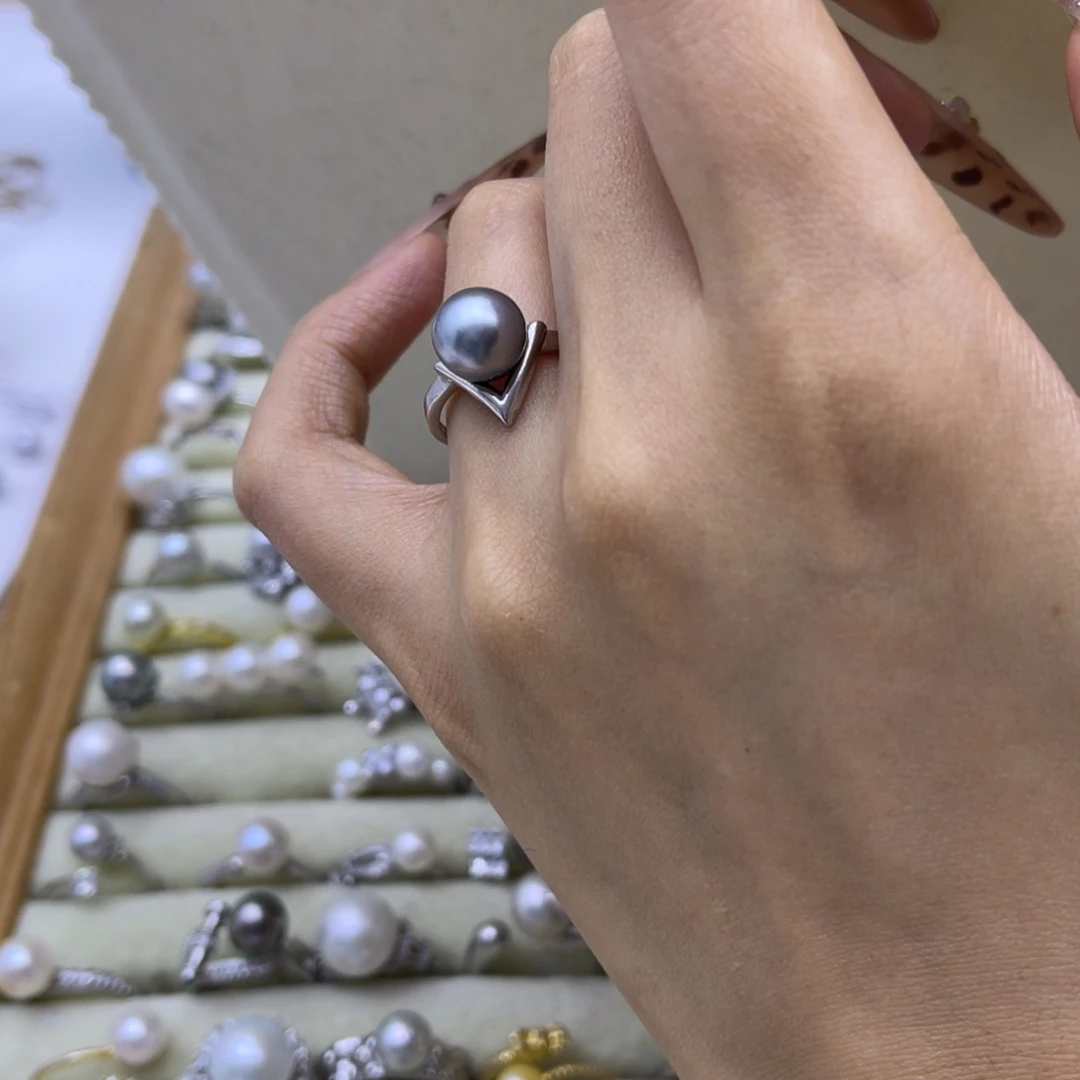 戒圈银S925镶嵌海水珍珠