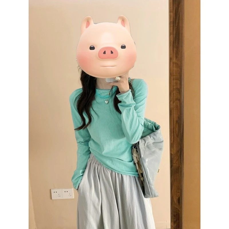 夏季新款纸片人淡彩欧若风防晒罩衫长袖打底衫女内搭上衣显瘦T恤