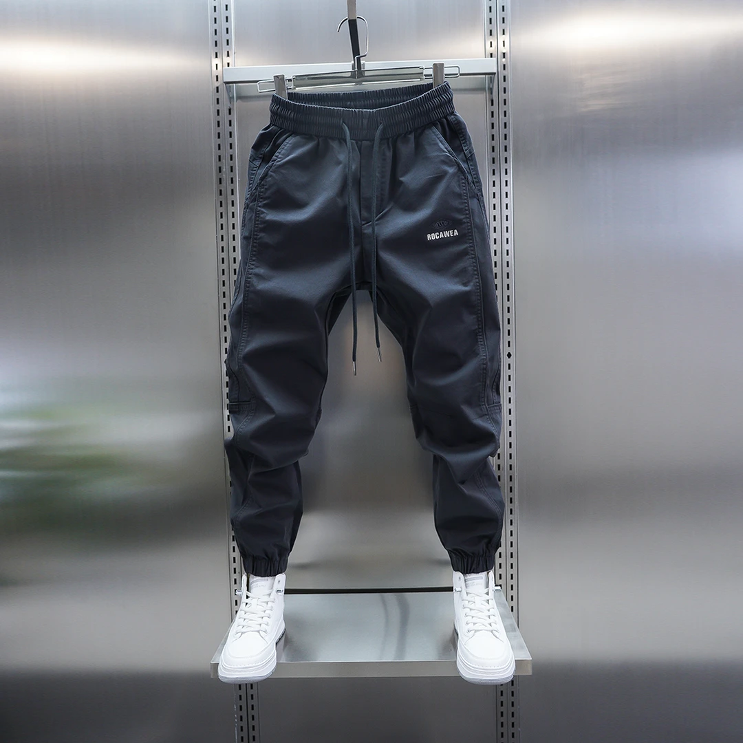 男士高品质纯色百搭休闲裤弹力松紧腰刺绣束脚裤百搭韩版小脚裤