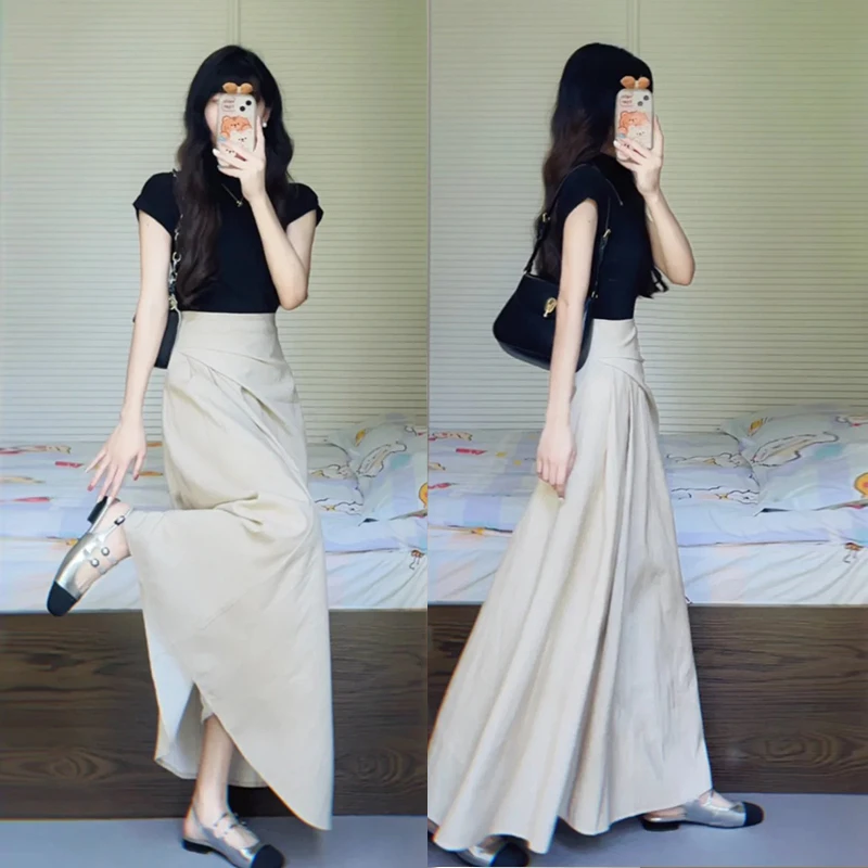 夏装搭配减龄穿搭一整套大码胖mm韩系盐系轻熟针织短袖半身裙套装