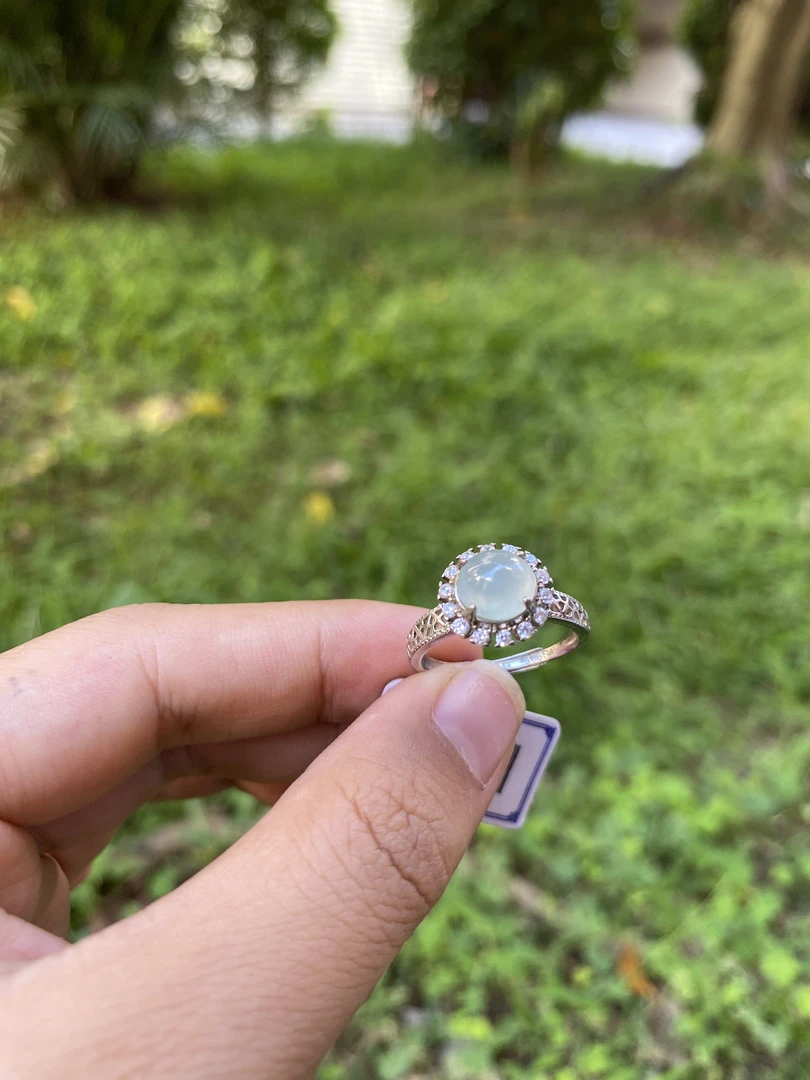 天然缅甸翡翠A货925银镶嵌戒指