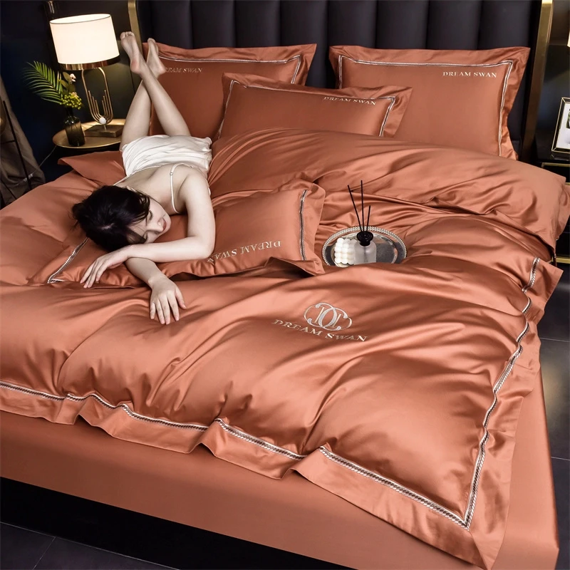 富安娜享希尔顿酒店四件套纯棉全棉高档裸睡轻奢长绒棉床单笠被套