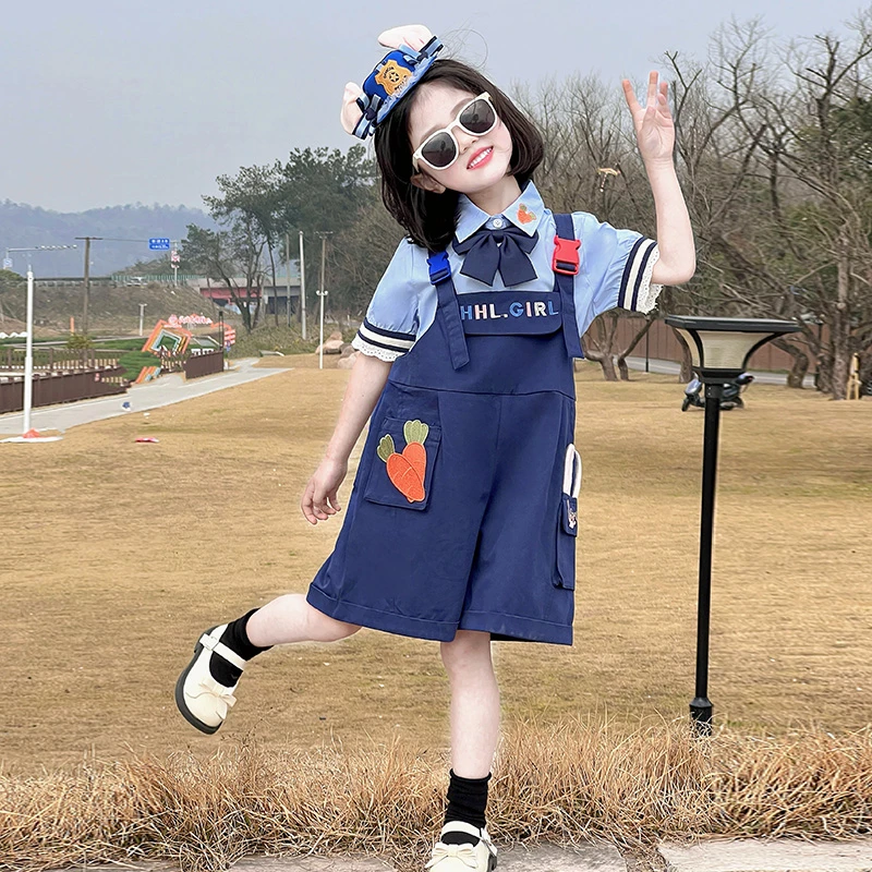 女童夏套装2025新款儿童朱迪兔子警官夏季背带裤女孩时髦短袖夏装