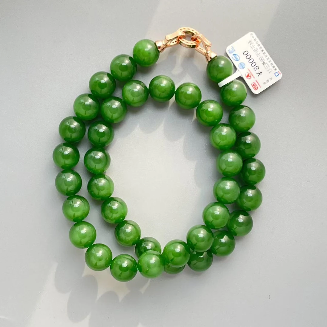 【壹仟熹珠宝】天然和田碧玉卡12MM40珠妈妈链