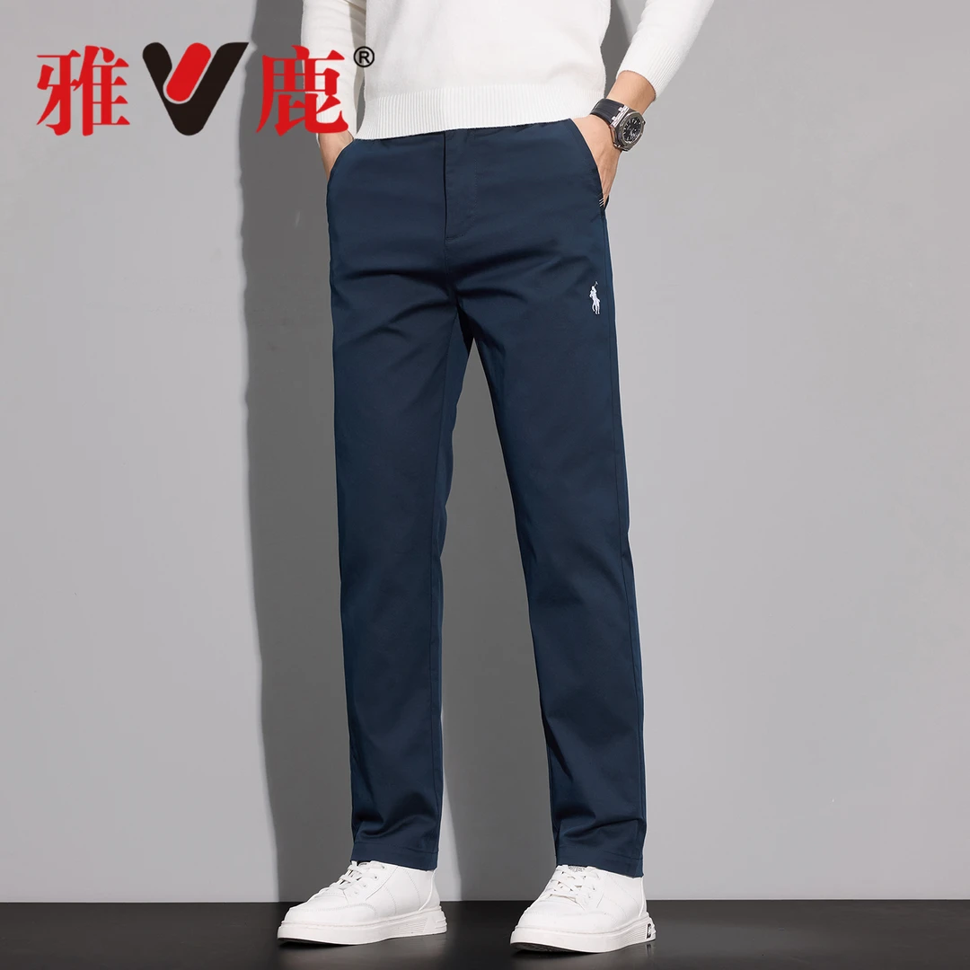 雅鹿男装秋季精梳棉轻商务直筒休闲裤男弹力舒适修身显瘦百搭长裤
