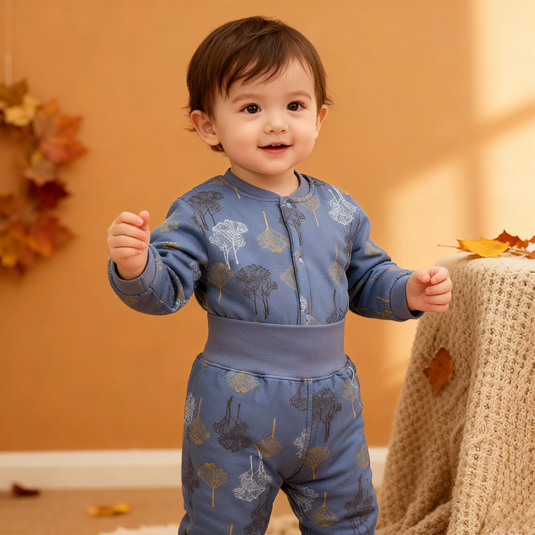 【萌】宝宝薄夹棉分体套装婴儿衣服春秋薄棉开裆棉服婴幼儿纯棉棉衣