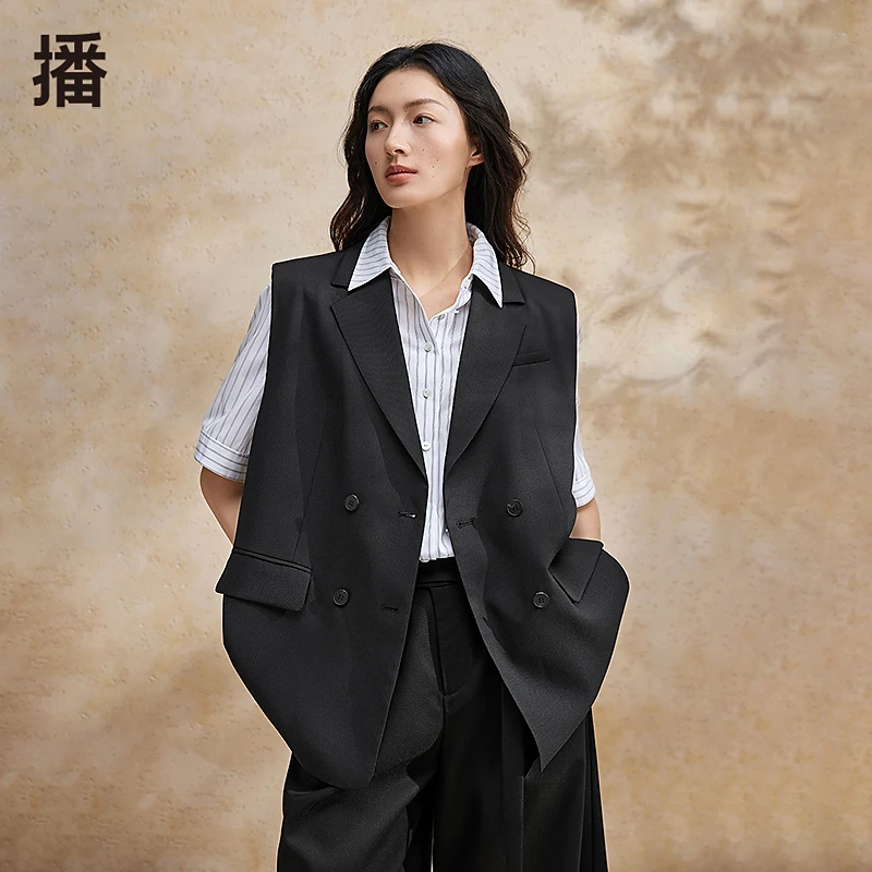 【达人专属现货】播气质黑色宽松帅气西装领马甲DDR2MD5673春秋