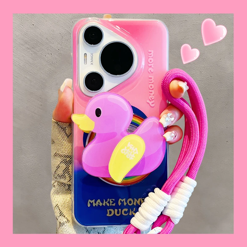 适用华为pura70pro+手机壳mate70/60pro撞色赚钱鸭磁吸支架苹果16