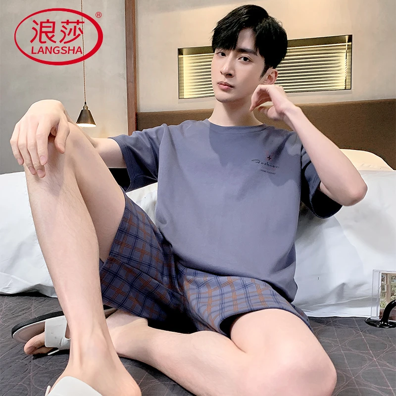 浪莎睡衣男士夏季短袖短裤家居服男款加大码夏天夏款薄款休闲两件