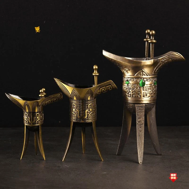 仿古不锈爵杯父辛爵古代酒杯婚礼道具艺品家居摆件酒樽道具觥包邮