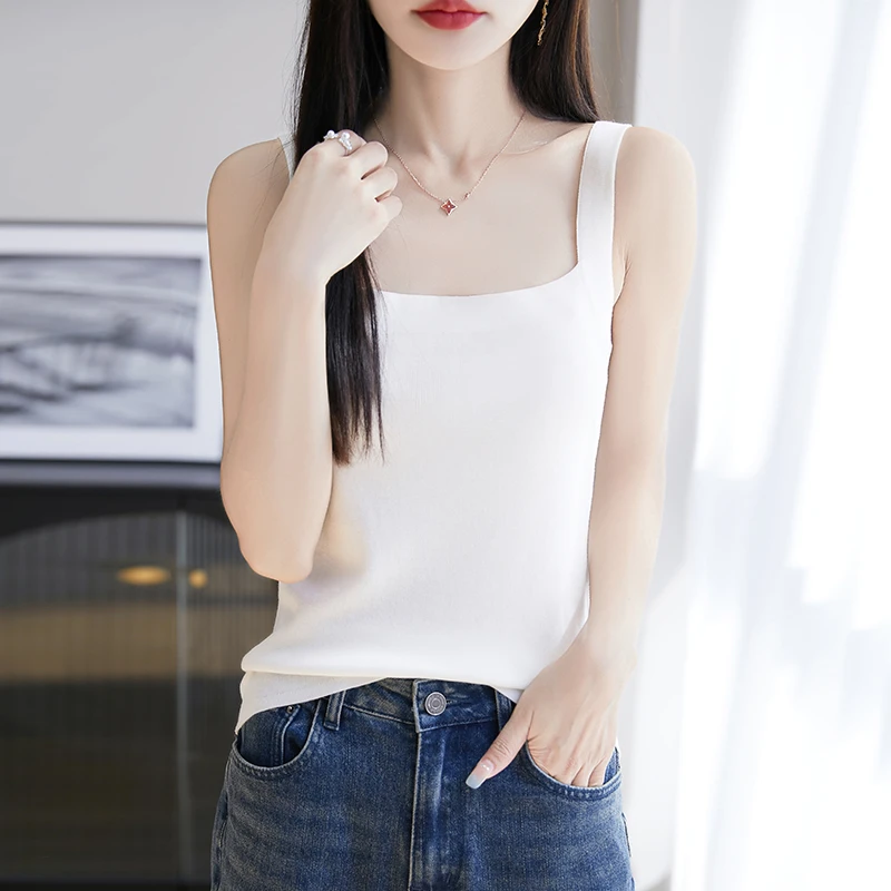 夏季天蚕丝针织吊带背心春夏无袖打底女装内搭外穿女士上衣