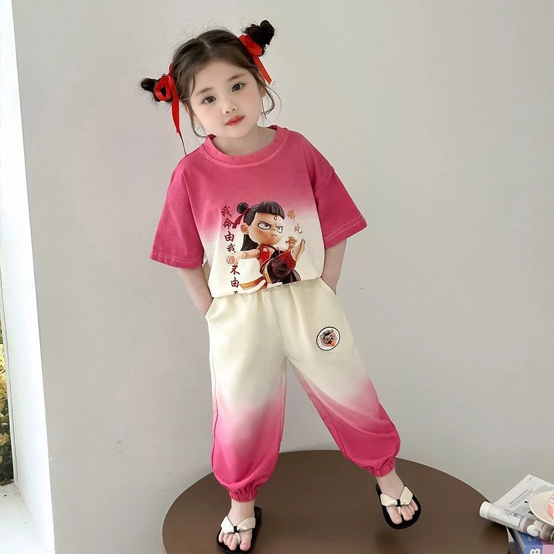 女童夏装套装2025新款时尚洋气儿童哪吒衣服女宝宝夏季吊染两件套