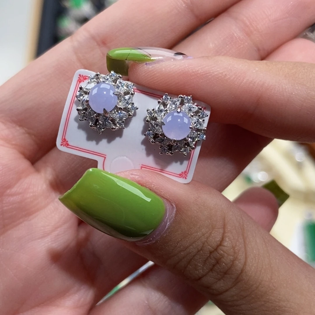 翡翠银S925镶嵌耳饰纯天然缅甸翡翠A货耳钉