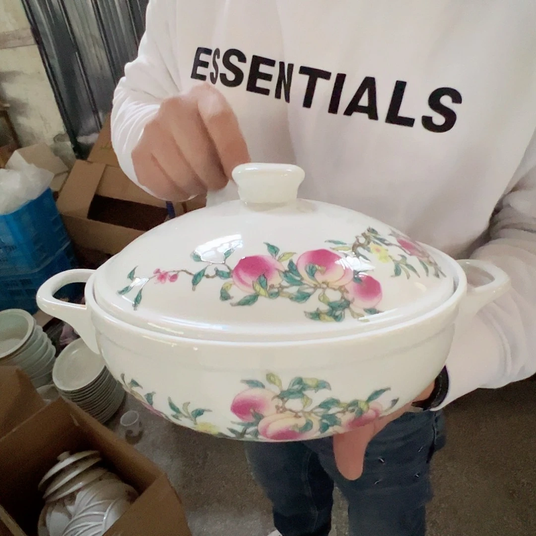 瓷景德镇高温陶瓷粉桃大品锅