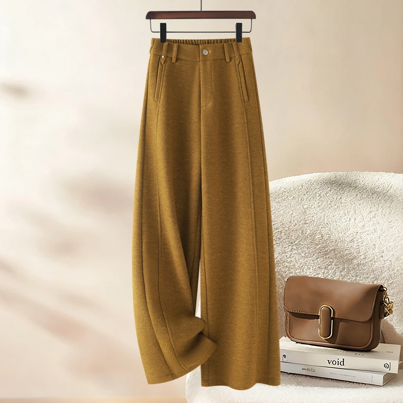 拉夏贝尔高腰窄版休闲直筒裤女2025冬季新款宽松显瘦百搭阔腿裤子