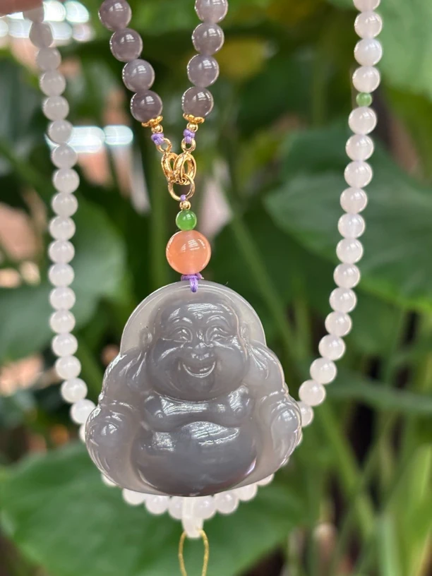 031305XY和田玉青海料烟紫佛公一体链