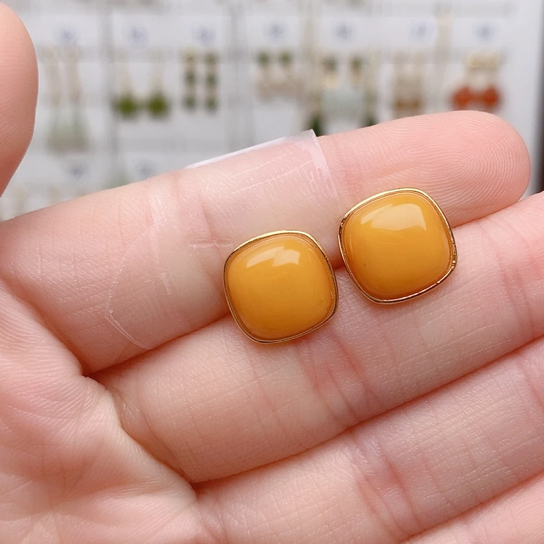 蜜蜡银S925镶嵌耳饰