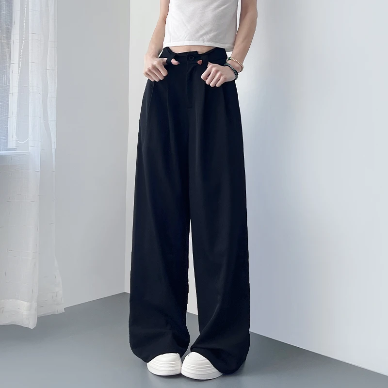 200斤胖mm西装阔腿裤女夏季薄款宽松显瘦遮肉垂感冰丝凉快直筒裤
