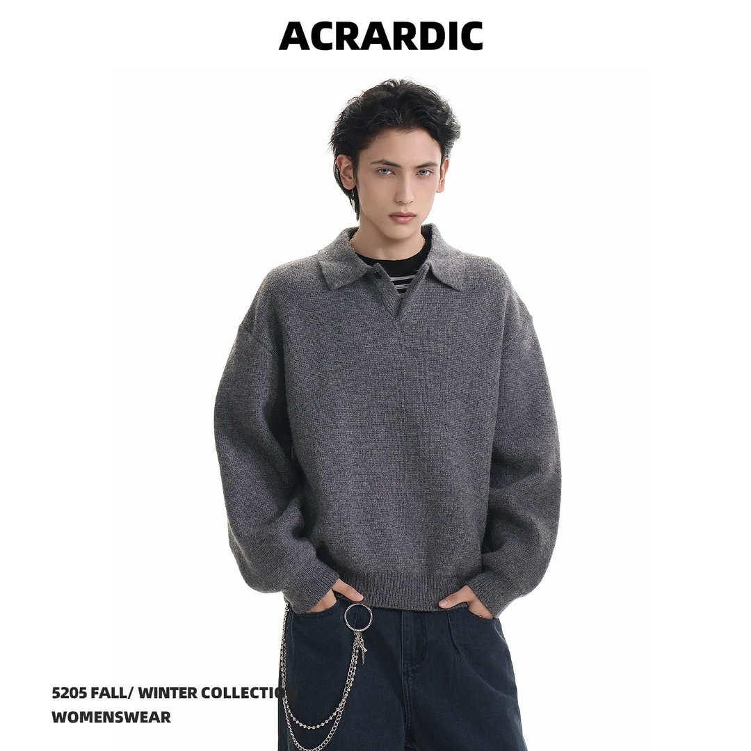 ACRARDIC秋冬重磅老钱风polo领毛衣男休闲慵懒cleanfit百搭针织衫