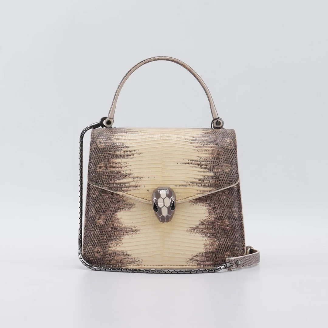 95新 BVLGARI/宝格丽 【白菜】蛇头风琴小号 蜥蜴皮/BGA800400063