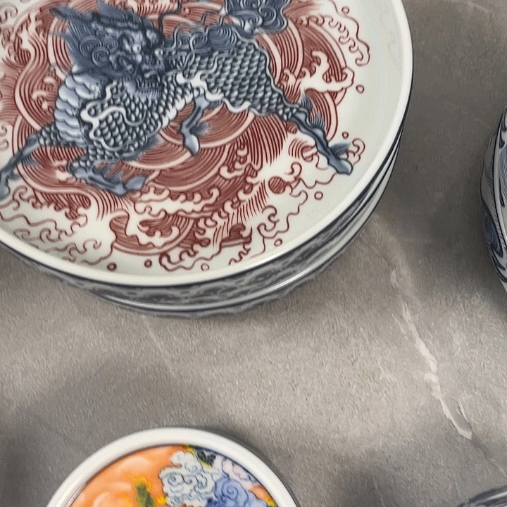 瓷片景德镇麒麟踏浪大壶承